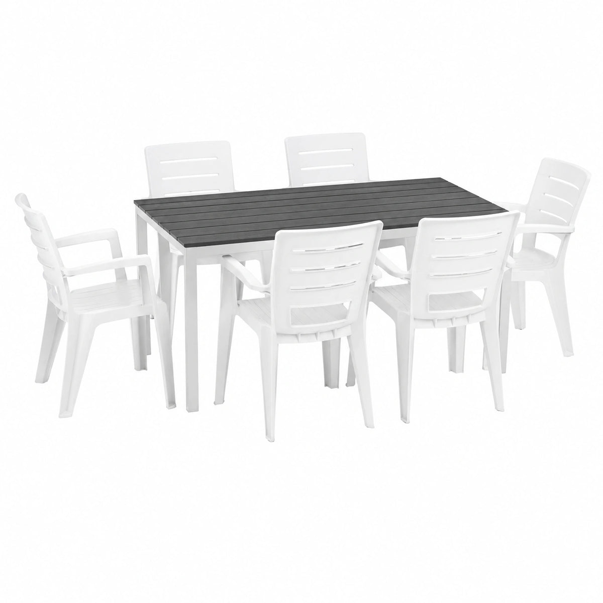 Salon de jardin, en acier, coloris blanc, 6 places, pour la terrasse ou le jardin
