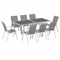 Table, avec 8 chaises, coloris blanc et gris, pour les espaces de vie
