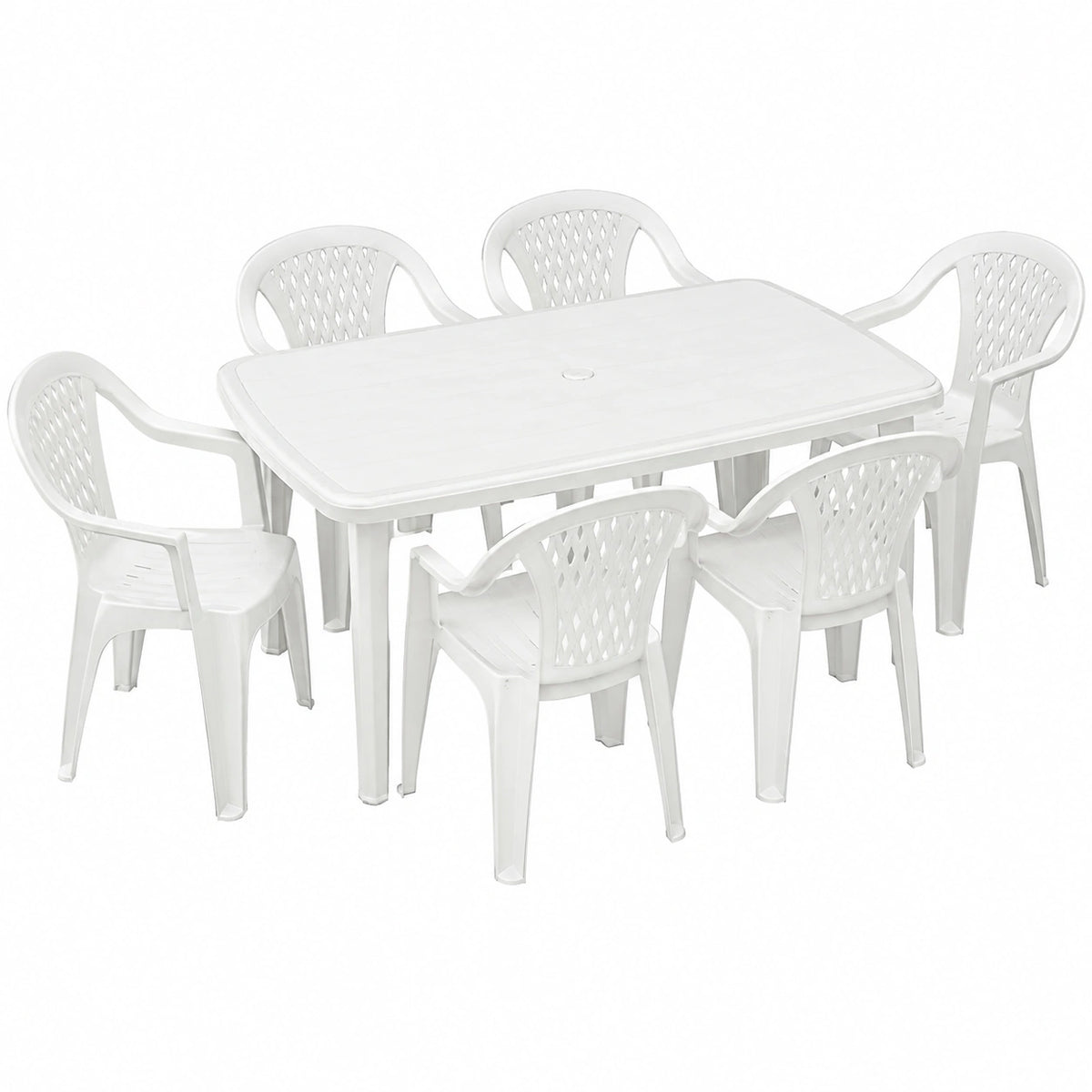 Table de jardin, coloris blanc, 6 places, pour la terrasse ou le jardin