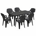 Chaise de jardin, avec 6 chaises, extensible, coloris noir, pour la terrasse ou le jardin