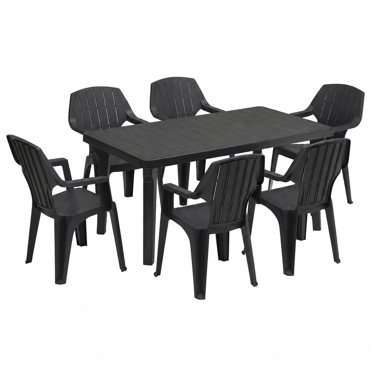 Chaise de jardin, avec 6 chaises, extensible, coloris noir, pour la terrasse ou le jardin