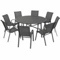 Salon de jardin, avec 8 chaises, coloris gris et anthracite, pour la terrasse ou le jardin