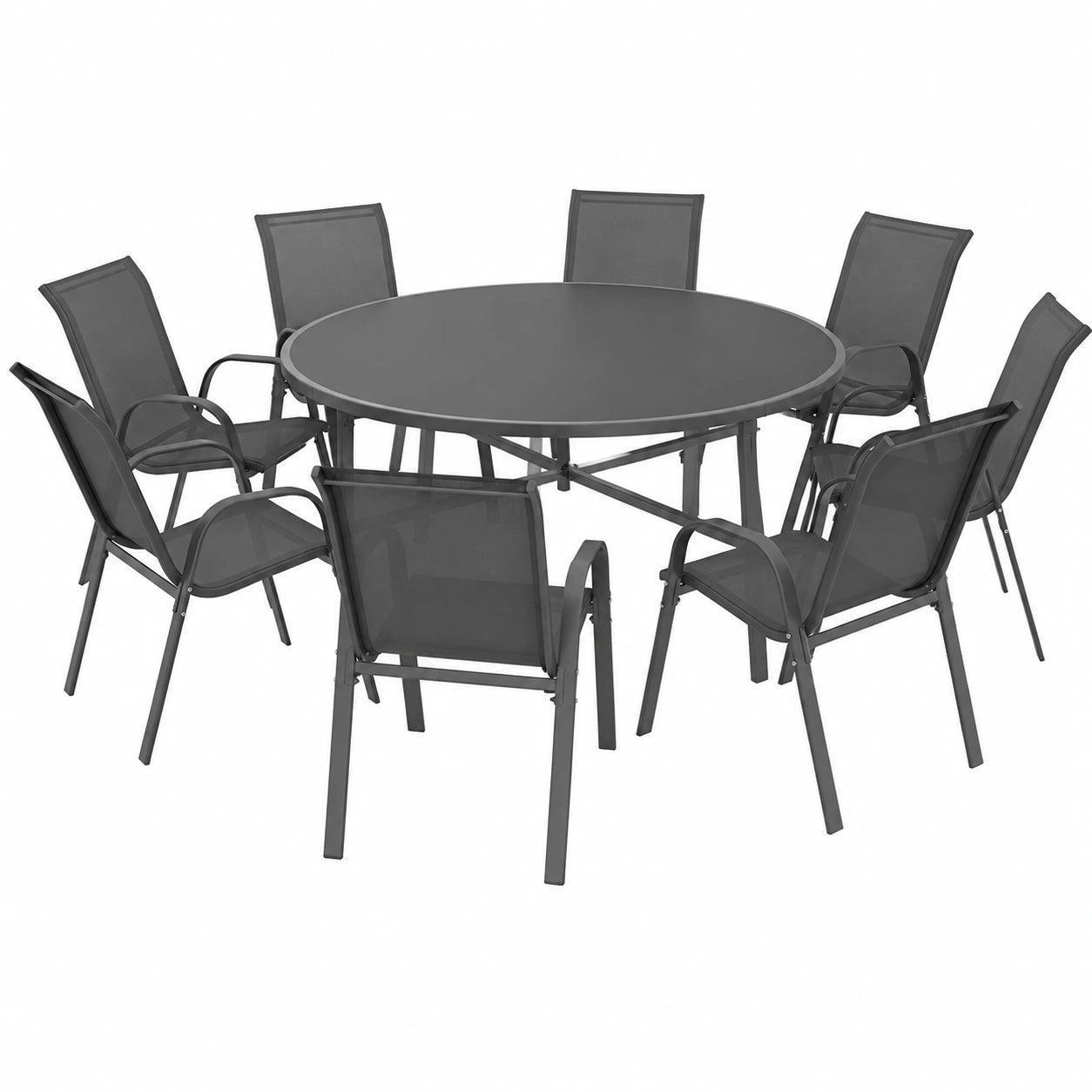Salon de jardin, avec 8 chaises, coloris gris et anthracite, pour la terrasse ou le jardin