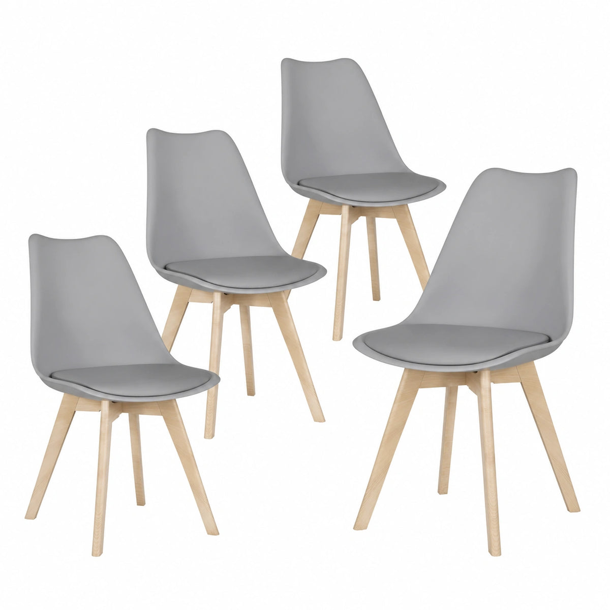 Chaise, avec coussin, en bois massif et similicuir, coloris gris, pour la salle à manger ou la cuisine